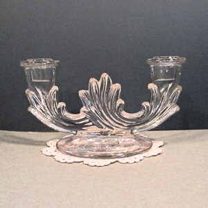 Double Candlestick Holder Clear Glass Table Candelabra 1950s Vintage Romantic Art Deco Decor Wedding Mother's Day Christmas Gift 8Lx 4Wx 4T image 6