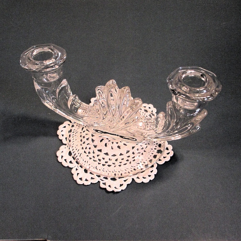 Double Candlestick Holder Clear Glass Table Candelabra 1950s Vintage Romantic Art Deco Decor Wedding Mother's Day Christmas Gift 8Lx 4Wx 4T image 11
