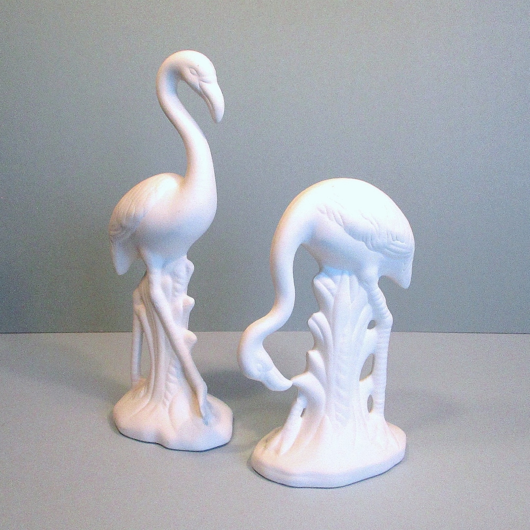 Flamingo Figurines . Vintage White Ceramic Flamingo Statue . Etsy