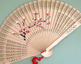 Oriental Carved Wood Floral Folding Hand Fans: Set of 3. Wedding Favors. Garden Theme