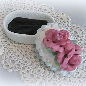 Ceramic Jewelry Trinket Floral Boxes . Shabby Chic Rose-Pansy-Tiger Lily Clay Flowers. Rings-Earrings. Unique Handmade Hand Painted Gift Her