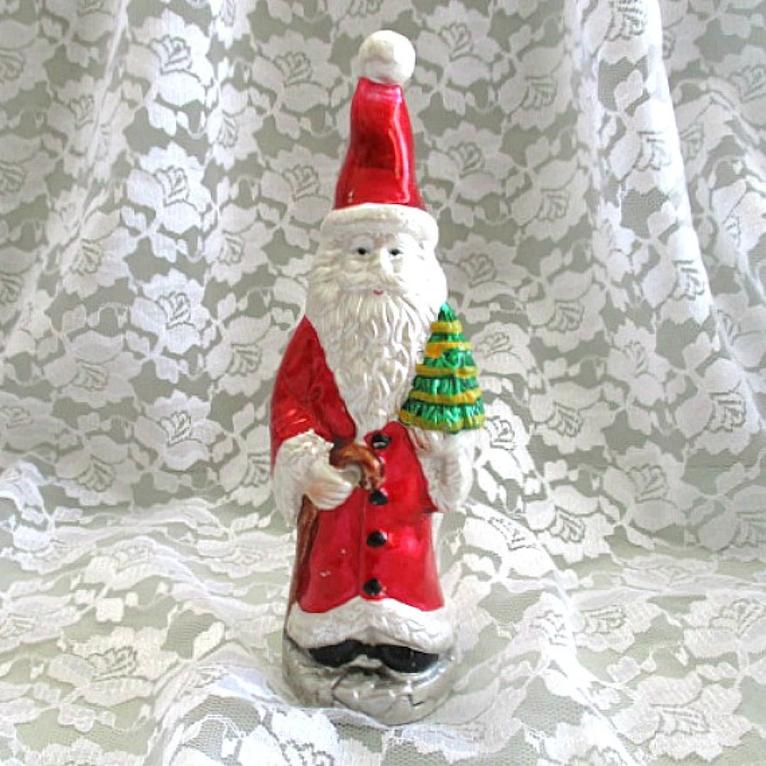 Christmas Santa Figurine, Vintage Santa Claus With Tree Figure, Old
