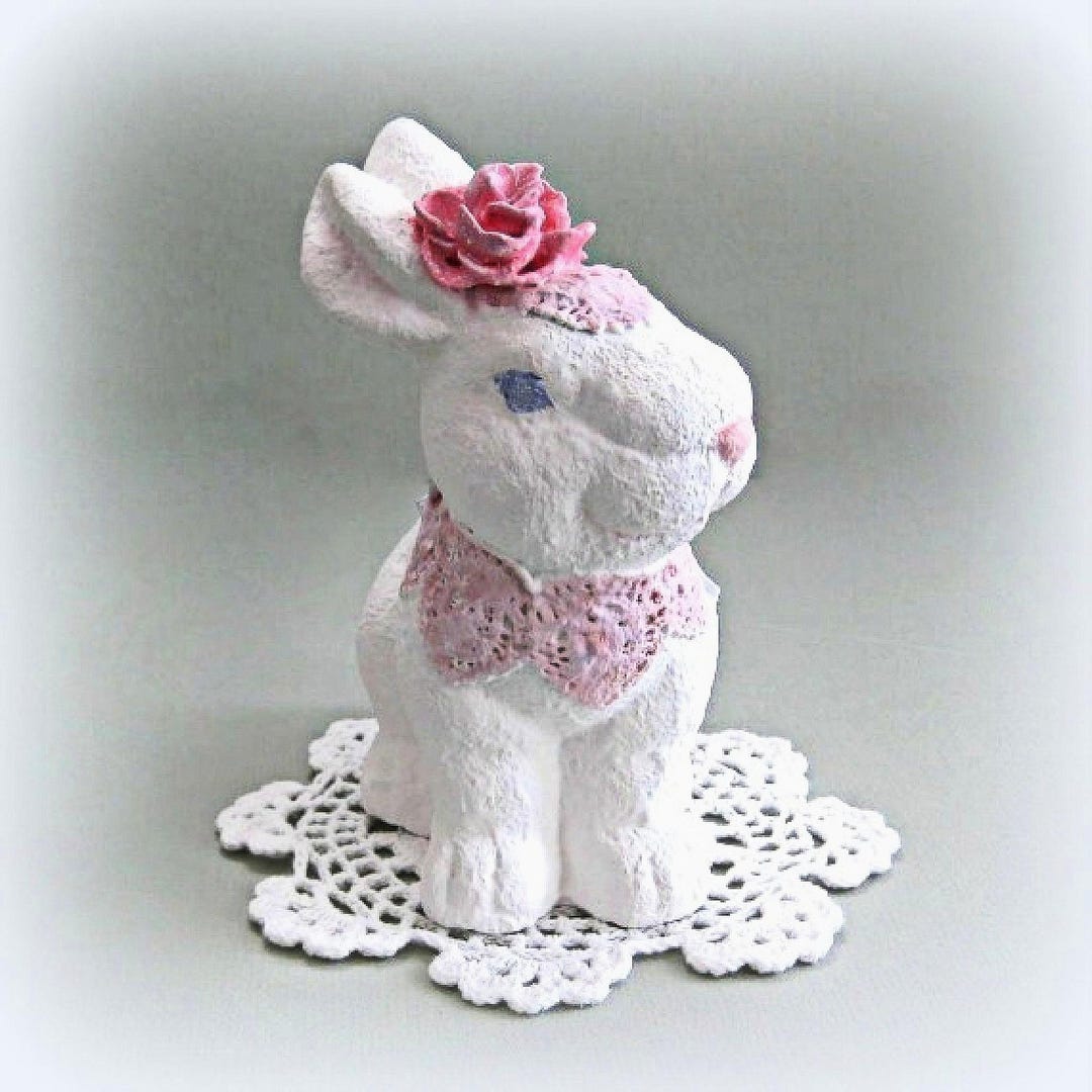 Pink Rabbit Ceramic Tree Handmade Ceramic Bunny Figurine: Pink Rose Flower Sculpture, Shabby ...