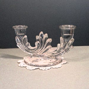 Double Candlestick Holder Clear Glass Table Candelabra 1950s Vintage Romantic Art Deco Decor Wedding Mother's Day Christmas Gift 8Lx 4Wx 4T image 8