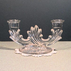 Double Candlestick Holder Clear Glass Table Candelabra 1950s Vintage Romantic Art Deco Decor Wedding Mother's Day Christmas Gift 8Lx 4Wx 4T image 4