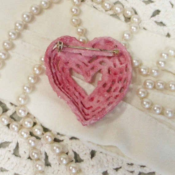 Vintage Pink Heart Brooch Pin . Sweet Shabby Chic… - image 5