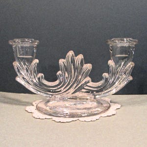 Double Candlestick Holder Clear Glass Table Candelabra 1950s Vintage Romantic Art Deco Decor Wedding Mother's Day Christmas Gift 8Lx 4Wx 4T image 1