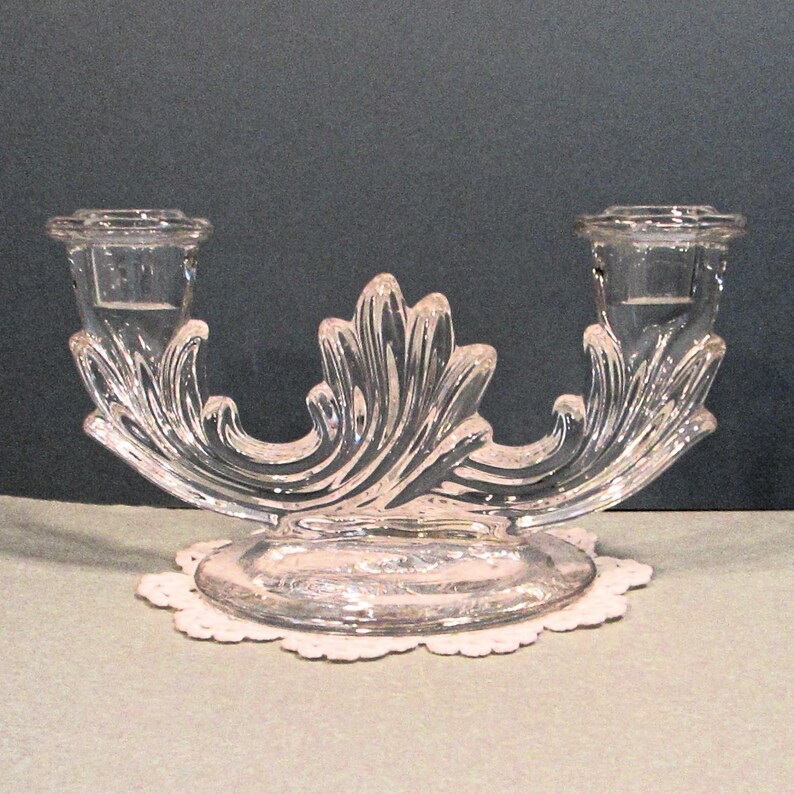 Double Candlestick Holder Clear Glass Table Candelabra 1950s Vintage Romantic Art Deco Decor Wedding Mother's Day Christmas Gift 8Lx 4Wx 4T image 9