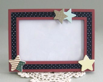 Patriotic Picture Frame ~ Stars & Stripes ~ 4 x 6 Wood Tabletop Photo Frame