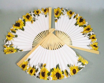 Sunflower Paper & Wood Folding Hand Fans: Set of 4.  Wedding Party Favors