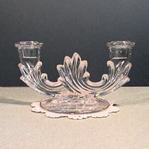 Double Candlestick Holder Clear Glass Table Candelabra 1950s Vintage Romantic Art Deco Decor Wedding Mother's Day Christmas Gift 8Lx 4Wx 4T image 12
