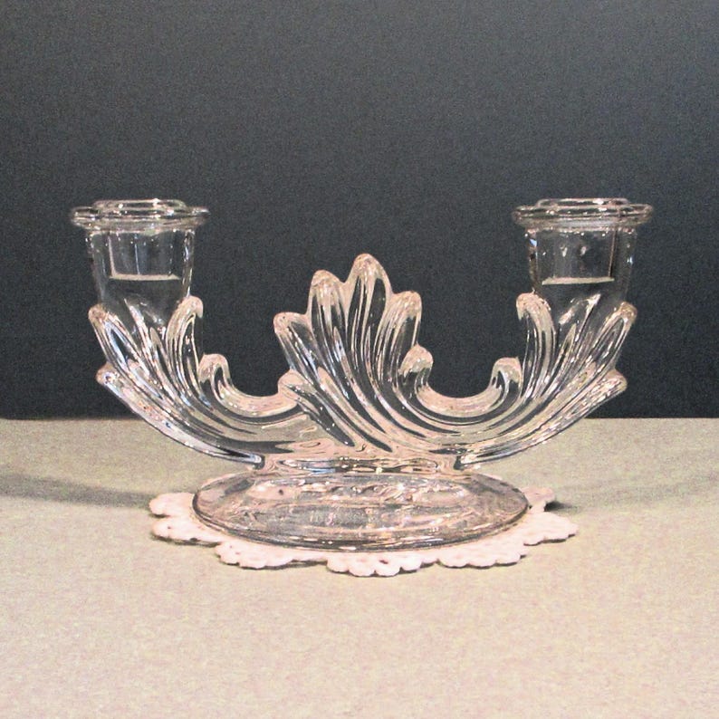 Double Candlestick Holder Clear Glass Table Candelabra 1950s Vintage Romantic Art Deco Decor Wedding Mother's Day Christmas Gift 8Lx 4Wx 4T image 12