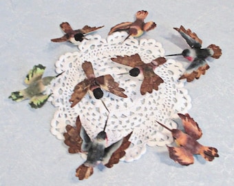 Artificial Hummingbird Craft Birds Set of 8 . Decorative Fake Foam Miniature Mushroom Faux Birds for Floral Arrangements /Wreaths /Birdcages
