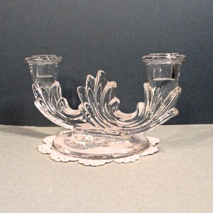 Double Candlestick Holder Clear Glass Table Candelabra 1950s Vintage Romantic Art Deco Decor Wedding Mother's Day Christmas Gift 8Lx 4Wx 4T image 7