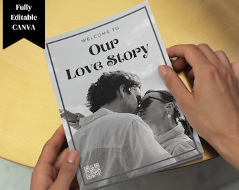Wedding Program Magazine, Wedding Magazine Template Canva, Seating Chart, Magazine Canva Template, Wedding Day Timeline, Wedding booklet