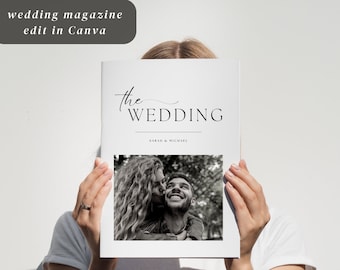 30 Pages Wedding Day Magazine Template Canva | Seating Chart  Wedding Program And Timeline Fun Facts | Magazine Invitation With Thank You