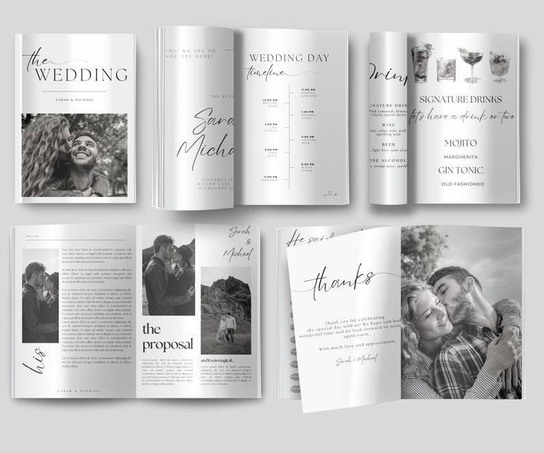 Magazine Program 30 Pages Wedding Day Magazine Template Canva | Seating Chart Wedding ...