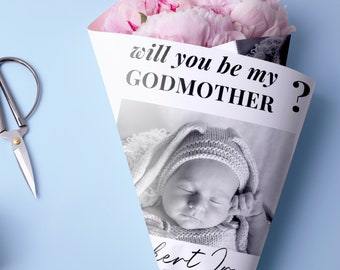 Will You Be My Godmother Proposal Template Bouquet Wrap, Personalised Newborn Godparent Proposal Card, Madrina Proposal Newspaper Template