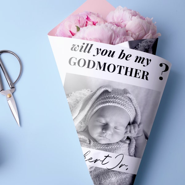 Will You Be My Godmother Proposal Template Bouquet Wrap, Personalised Newborn Godparent Proposal Card, Madrina Proposal Newspaper Template