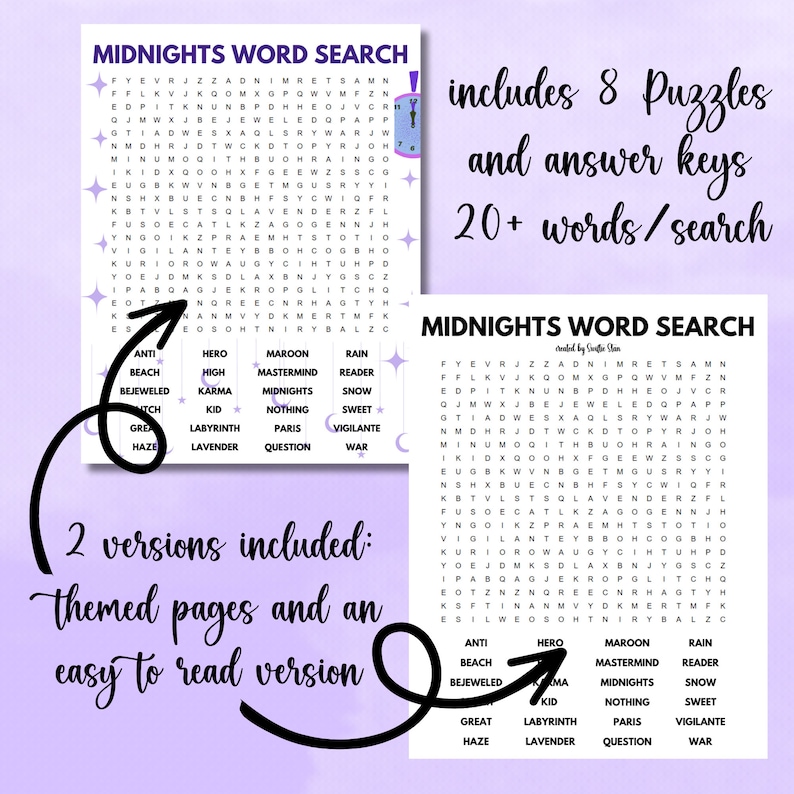 Midnights Era Taylor Swift Word Searches Inspired by the Eras Etsy
