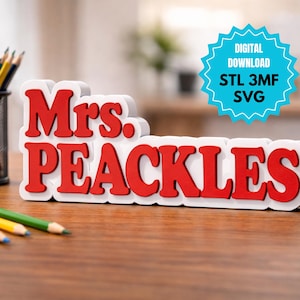 Teacher Desk Name Plate Sign, Two Color 3D Print File (Digital Download)