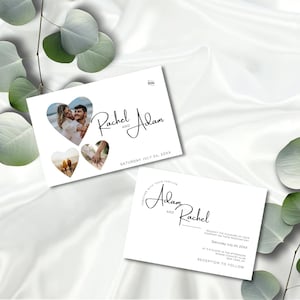 Collage fotografico per invito a nozze, annuncio stampabile orizzontale 7"x5" con immagini, invito a nozze semplice, fai da te in Canva, minimale, MIN01