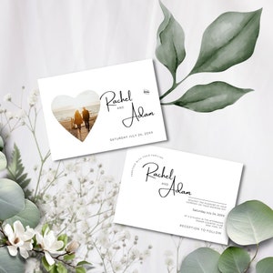 Invitación de boda con una sola foto, 7" x 5" horizontal, anuncio imprimible con imagen, invitación de boda sencilla, bricolaje en Canva, minimalista, MIN01