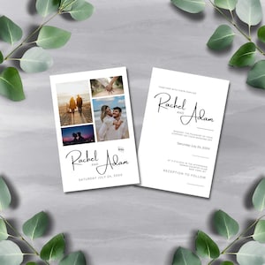 Wedding Invitation Photo Collage, 5&quot;x7&quot; Modern Printable Announcement with Pictures, Simple Wedding Invite, DIY in Canva, Minimal, MIN01