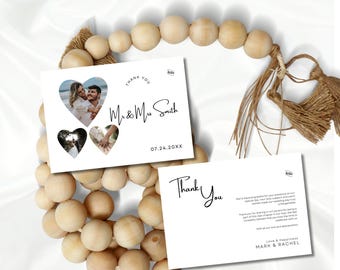 Tarjeta de agradecimiento con foto de boda, elegante collage moderno de doble cara para aniversario o boda, 18 x 13 cm (Canva Minimal MIN01)