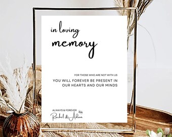 Letrero de boda con texto "In Loving Memory", para imprimir, conmemoración de un ser querido, minimalista y moderno, "Por siempre en nuestros corazones", de 5 x 7 y 8 x 10 pulgadas, bricolaje, en Canva Minimal MIN01