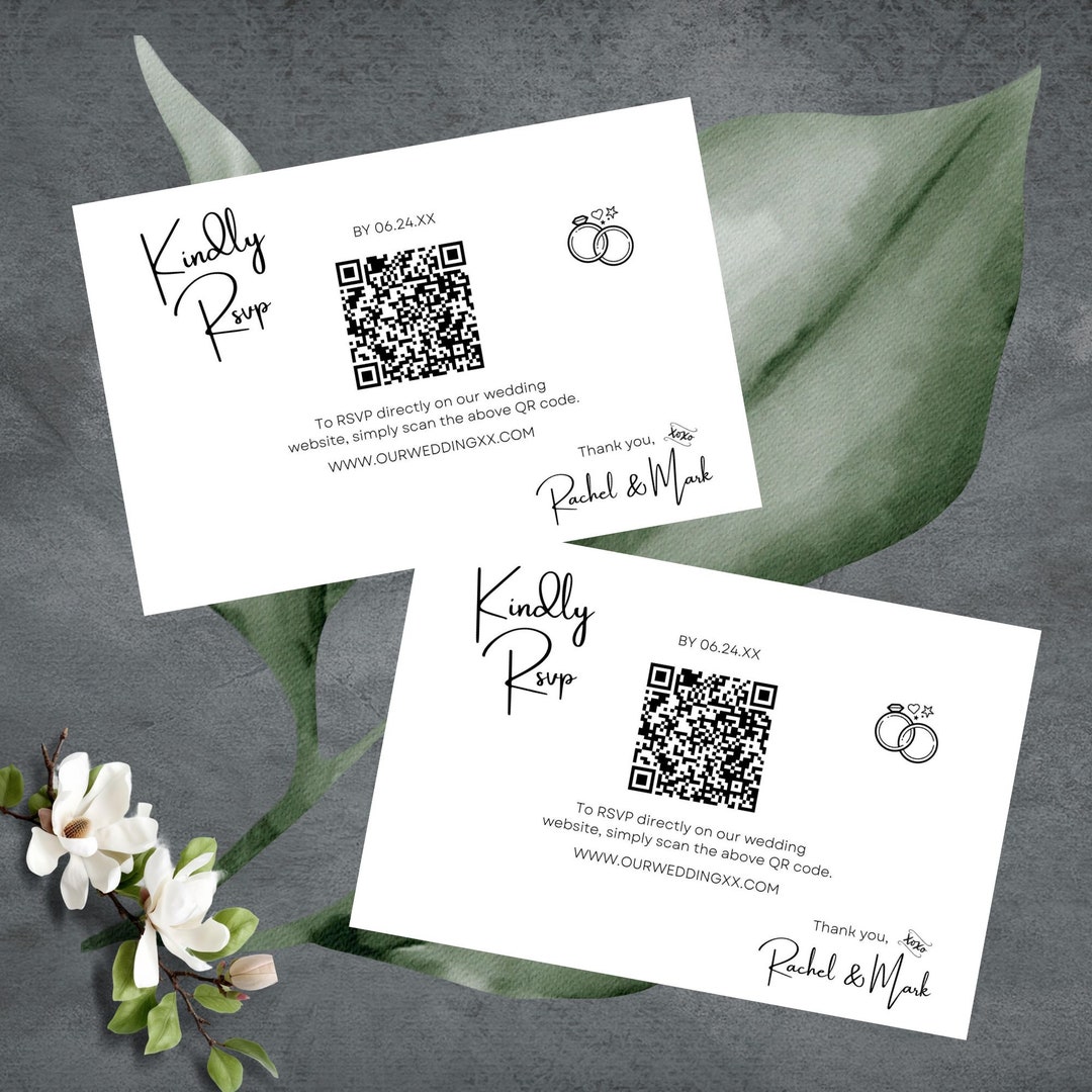 Qr Code For Rsvp QR Code Wedding RSVP Card Insert, 5x3.5 Modern Printable Reply Template ...