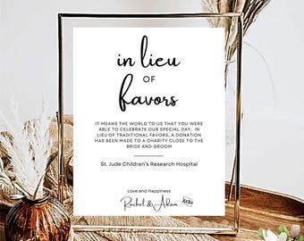 Plantilla de letrero de regalo de boda en lugar de favores, elegante y editable, moderna e imprimible, 5 x 7 y 8 x 10, bricolaje en Canva Minimal MIN01