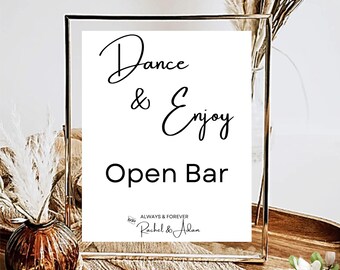 Letrero de barra libre, letrero editable para bebidas alcohólicas, letrero de barra moderno y simple, imprimible para bodas, bricolaje de 5 x 7 y 8 x 10 en Canva Minimal MIN01