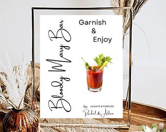 Letrero de bar Bloody Mary, letrero editable de bebida alcohólica, letrero de bar moderno y sencillo, imprimible para bodas, bricolaje de 5 x 7 y 8 x 10 en Canva Minimal MIN01