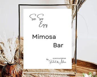 Mimosa Bar Sign, Modern Champagne Brunch Sign, DIY Printable, Wedding Bubbly Bar Sign Template, 5X7 & 8X10 DIY in Canva Minimal MIN01