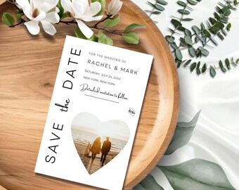 Tarjeta de boda con foto para guardar la fecha, invitación imprimible con imagen, invitación de boda minimalista moderna, bricolaje de 5x7 en Canva, minimalista, MIN01