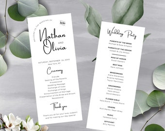 Wedding Program Template, Modern Order of Service, Simple 2-page Wedding Ceremony Schedule, Editable Text, DIY Edit in Canva, Minimal, MIN01