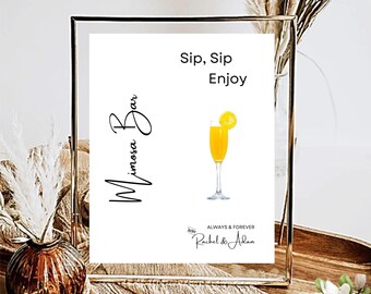 Mimosa Bar Sign, Modern Champagne Brunch Sign, DIY Printable, Wedding Bubbly Bar Sign Template, 5X7 & 8X10 DIY in Canva Minimal MIN01