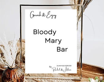 Letrero de bar Bloody Mary, letrero editable de bebida alcohólica, letrero de bar moderno y sencillo, imprimible para bodas, bricolaje de 5 x 7 y 8 x 10 en Canva Minimal MIN01