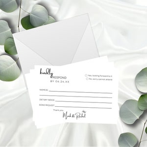 Tarjeta RSVP, tarjeta de respuesta de boda minimalista, RSVP imprimible, tarjeta de respuesta de boda, inserto de boda moderno, bricolaje de 5 x 3,5 en Canva, minimalista, MIN01