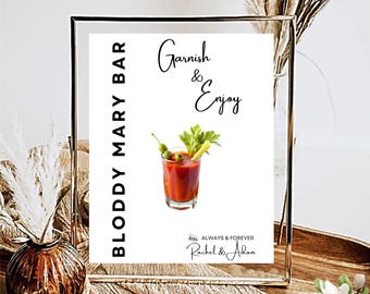 Letrero de bar Bloody Mary, letrero editable de bebida alcohólica, letrero de bar moderno y sencillo, imprimible para bodas, bricolaje de 5 x 7 y 8 x 10 en Canva Minimal MIN01