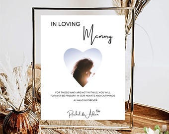 In Loving Memory Wedding Sign, Printable Loved One Memorial, Modern Minimalistic Forever in Our Hearts 5X7 & 8X10 DIY in Canva Minimal MIN01