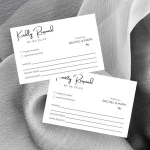 Tarjeta RSVP, tarjeta de respuesta de boda minimalista, RSVP imprimible, tarjeta de respuesta de boda, inserto de boda moderno, bricolaje de 5 x 3,5 en Canva, minimalista, MIN01