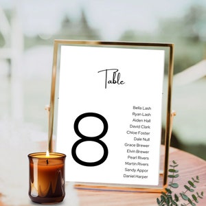 Numeri dei tavoli per matrimoni e nomi, cartello stampabile per ricevimento con numero del tavolo, planimetria moderna dei posti a sedere, fai da te 5X7 e 4X6 Canva Minimal, MIN01