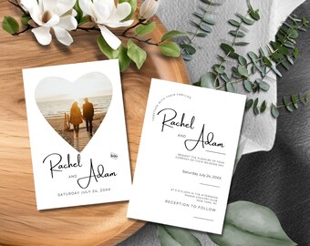 Invitación de boda con una sola foto, moderna, imprimible, de 13 x 18 cm, con imagen, sencilla, DIY en Canva, minimalista, MIN01