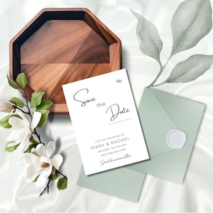 Tarjeta de invitación para boda, invitación imprimible atemporal, anuncio de boda minimalista moderno y simple, bricolaje de 5 x 7 en Canva Minimal, MIN01