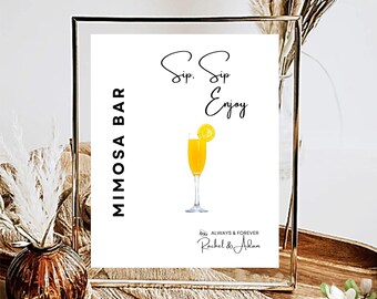 Mimosa Bar Sign, Modern Champagne Brunch Sign, DIY Printable, Wedding Bubbly Bar Sign Template, 5X7 & 8X10 DIY in Canva Minimal MIN01