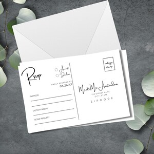 Tarjeta RSVP, tarjeta de respuesta de boda minimalista, RSVP imprimible, tarjeta de respuesta de boda, inserto de boda moderno, bricolaje de 5 x 3,5 en Canva, minimalista, MIN01