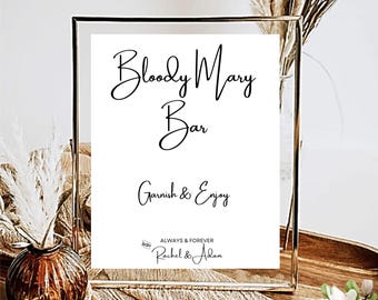 Letrero de bar Bloody Mary, letrero editable de bebida alcohólica, letrero de bar moderno y sencillo, imprimible para bodas, bricolaje de 5 x 7 y 8 x 10 en Canva Minimal MIN01