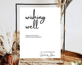 Letrero de mesa con pozo de los deseos, letrero imprimible con fondo para luna de miel, fondo para miel, decoración de recepción moderna, bricolaje de 5 x 7 y 8 x 10 en Canva Minimal MIN01